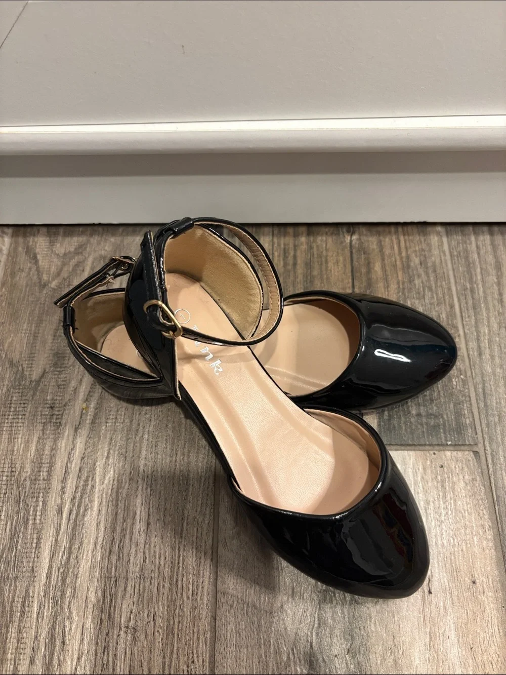Girls Black Ankle-Strap Flats - Classic Patent Look - Size 1